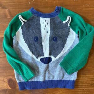 Baby Boden Grey Knit Sweater with Green & Navy Trim